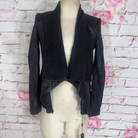 Blank nyc nwt black faux leather moto asymmetric zipper jacket size xs - Picture 2 of 11